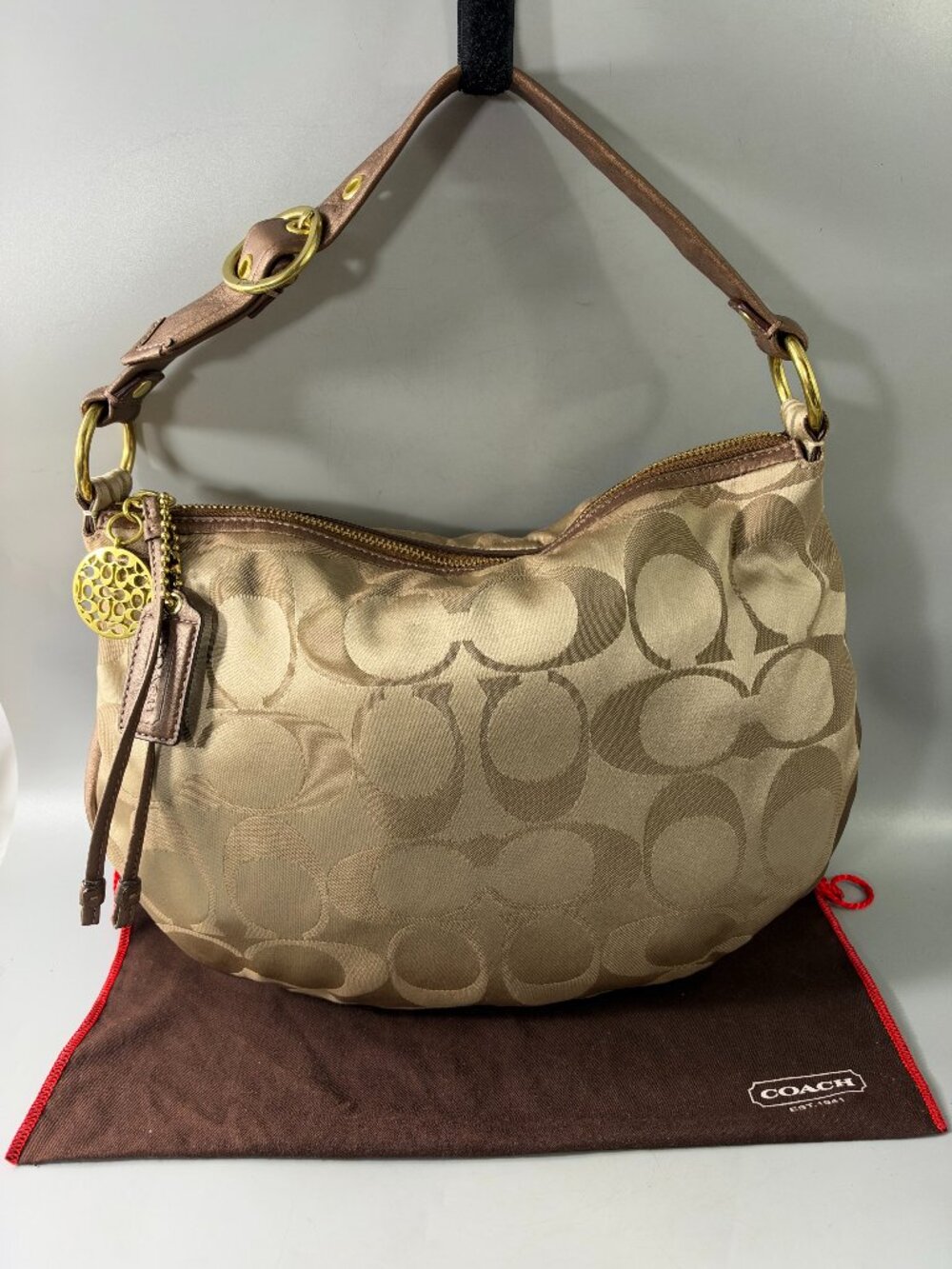 Authentic Coach #13642 Signature Hobo Bag in Khaki